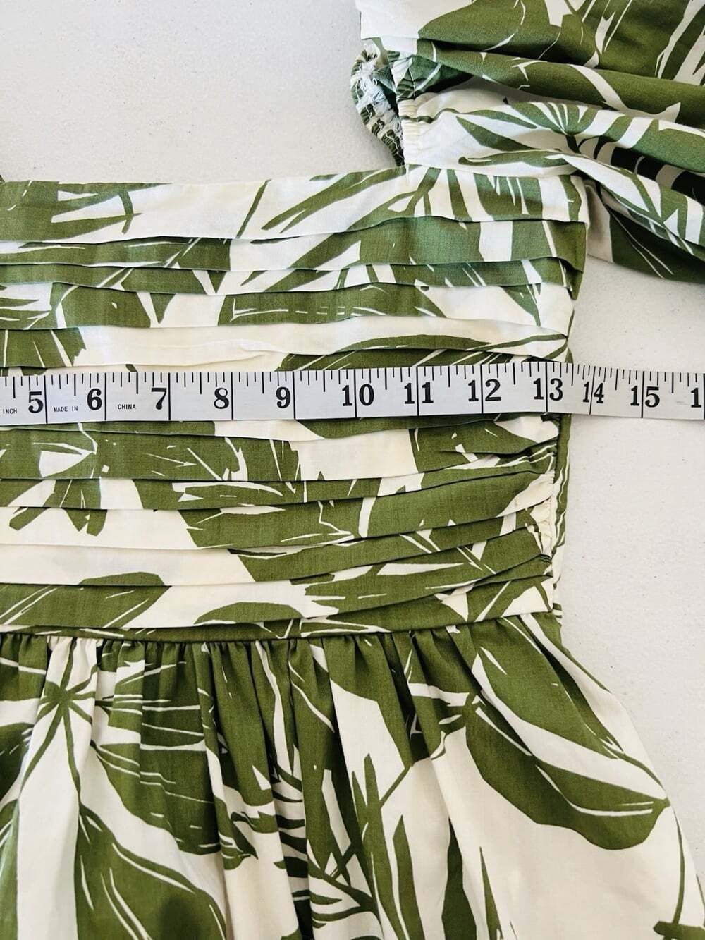 Abercrombie Fitch Tropical Midi Dress XXS Petite Green Puff Sleeve Palm Print - Picture 3 of 9